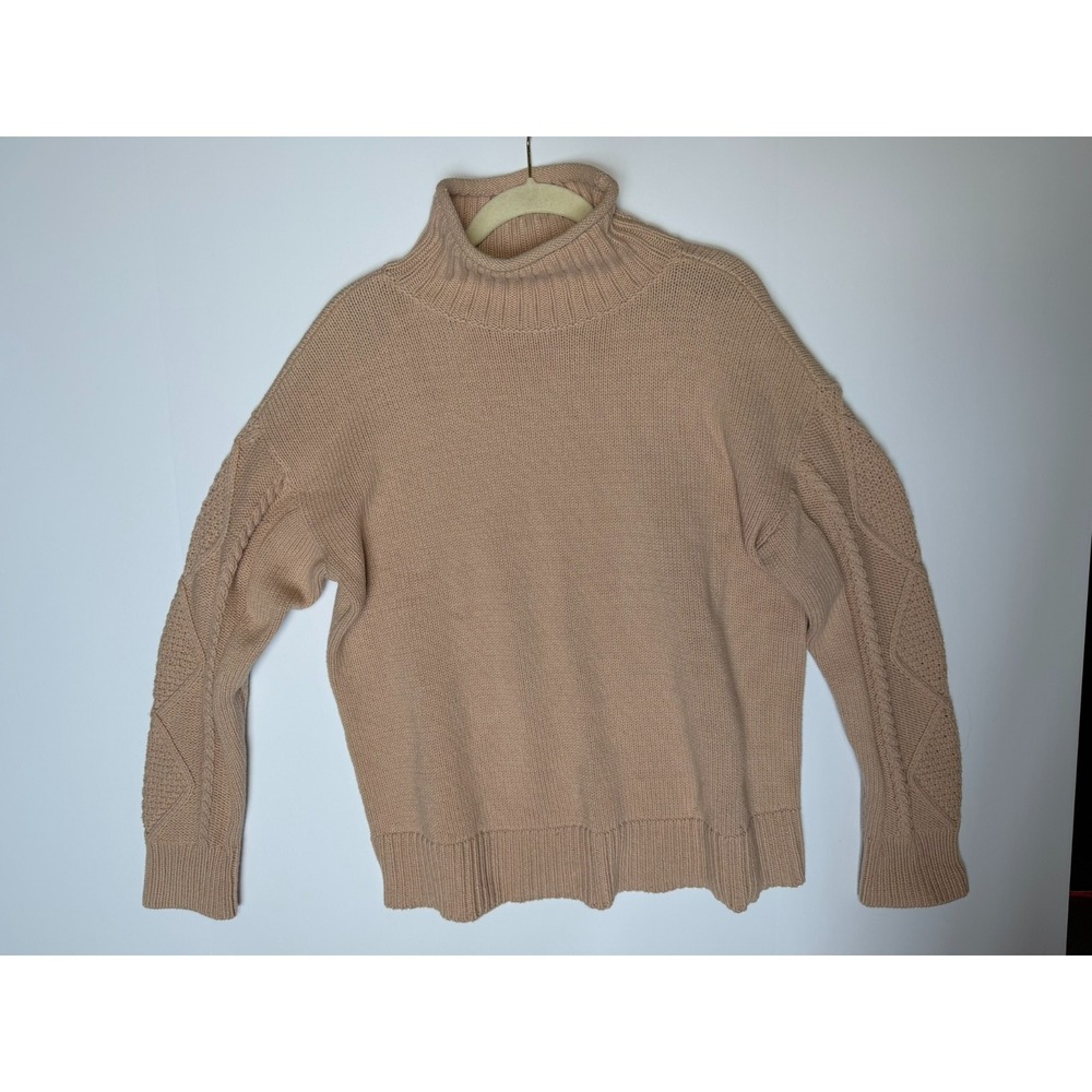 Haven Well Within Womens M Beige Mock Neck Sweater Cable Knit Sleeve Pullover